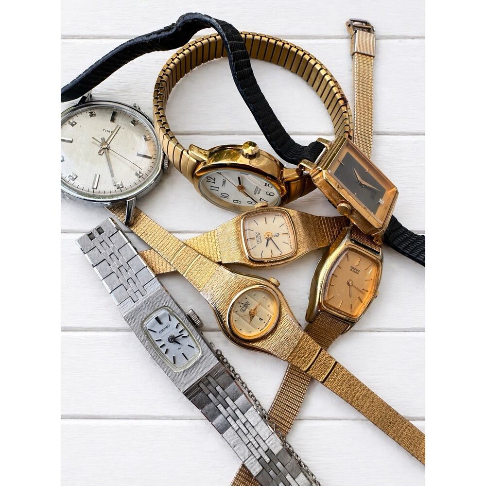 Vintage Seiko Citizen Timex Watch Lot Gold Tone Quartz Parts/Repair 1 Working